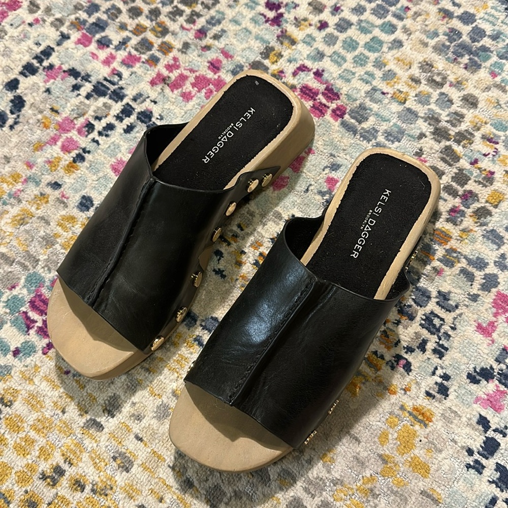 Black Leather Mules by Kelsi Dagger